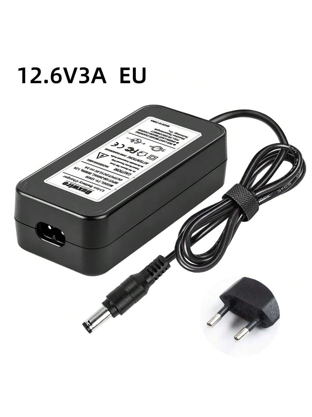 1pc 12.6v 3a Black Battery Charger With Euro Plug And Pc Material, Equipped With Constant Voltage And Current Protection, Suitable For Charging 3-Pcs 10.8v Lithium-Ion Battery, Can Be Used For Submarine Robot, Ac/Dc Level Instrument, Electric Tool