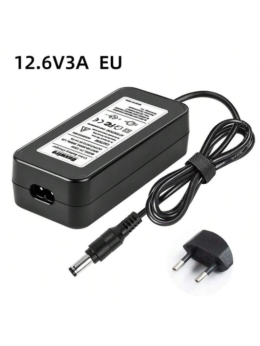 1pc 12.6v 3a Black Battery Charger With Euro Plug And Pc Material, Equipped With Constant Voltage And Current Protection, Suitable For Charging 3-Pcs 10.8v Lithium-Ion Battery, Can Be Used For Submarine Robot, Ac/Dc Level Instrument, Electric Tool