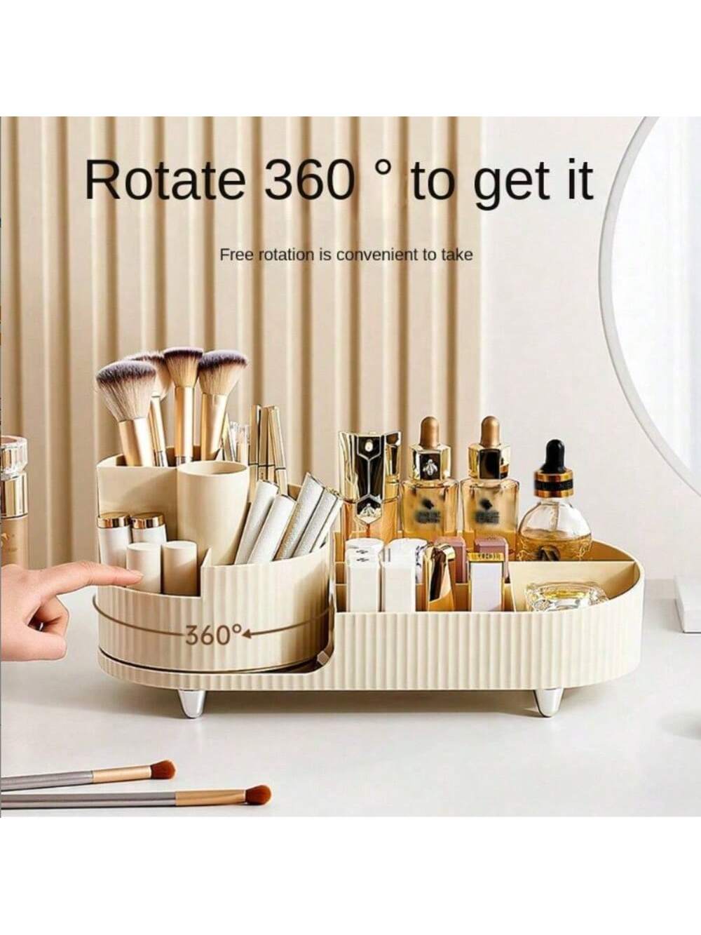 1pc Desktop Storage Box, Cosmetic Storage Box, Rotating Pen Holder, Desk Organizer Stationery Storage Box, Dressing Table Large Capacity Organizer, For Makeup Brush Lipstick Eyeshadow Powder Puff, Countertop & Vanity Storage Organizer
