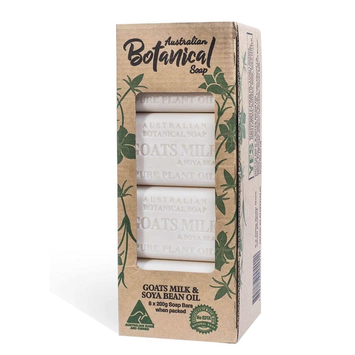 Australian Botanical Soap Goats Milk and Soya Bean Oil Triple-Milled, 8 Bars - Packaging May Vary