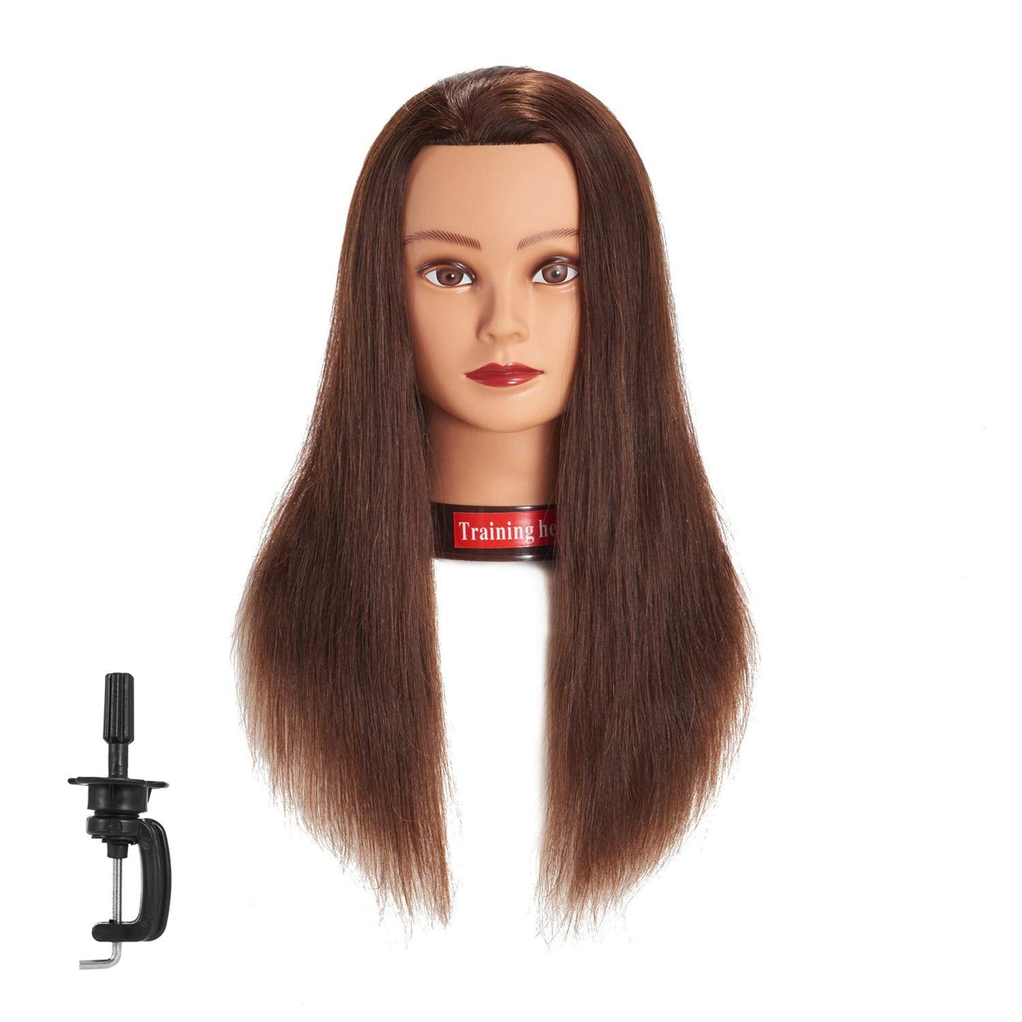 Traininghead 20-22" Female 100% Human Hair Mannequin Head Hair Styling Training Head Cosmetology Manikin Head Doll Head for Hairdresser with Free Clamp (brown)_14-16'' _