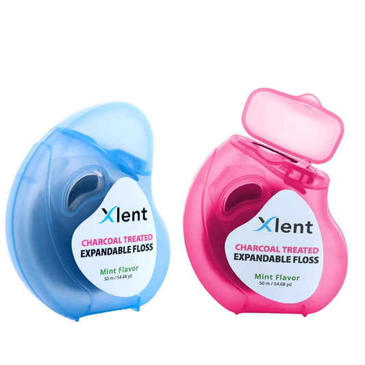Xlent Expandable Floss Treated Activated Charcoal, Xylitol Natural Based Wax (Mint, Pack of 2 (Blister Card))
