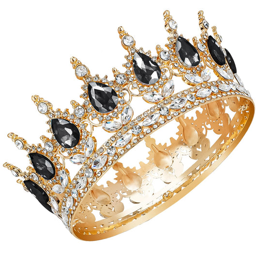 Aprince Baroque Crystal Queen Crown for Women Princess Crowns and Tiaras for Little Girls elf crown for flower bouquet Headband for Bride Hair Accessories Wedding Crown Bride Tiaras (Gold+Black)