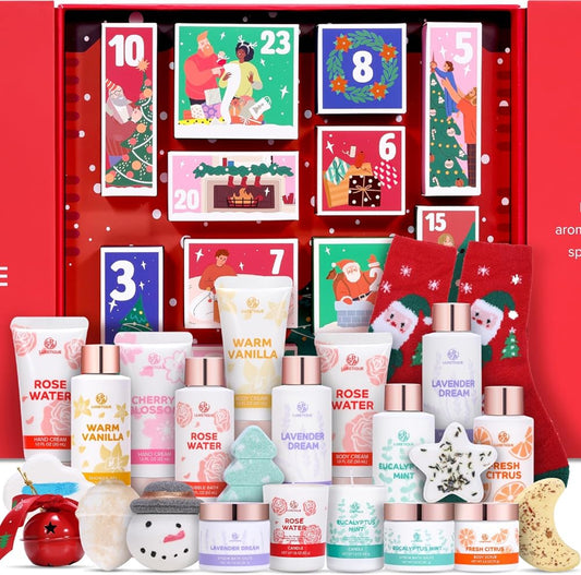 2023 Limited Edition Advent Calendar | Christmas Gifts Bath Sets for Women Gift | 24pcs Spa Gift Set | Christmas Gifts for Women Hand&Body Cream, Body Scrub, Bubble Bath, Candle,Bath Salt,Body Oil