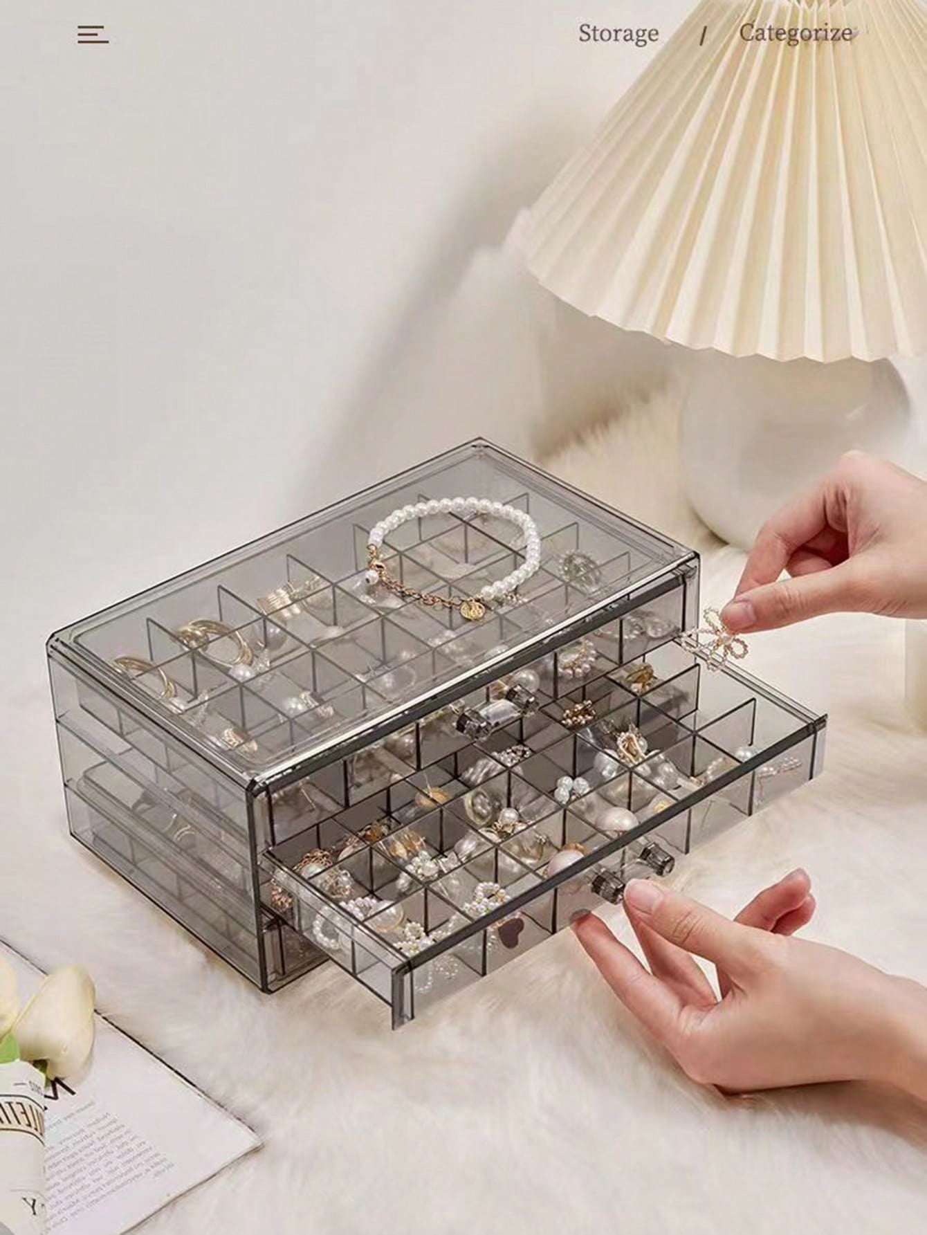 1pc Transparent Acrylic Dustproof Jewelry Storage Box With 3 Drawers And 72 Compartments For Rings, Necklaces, Earrings And Body Piercing Jewelry - Perfect Desktop Object Organizer - Pink, Transparent, Gray Available