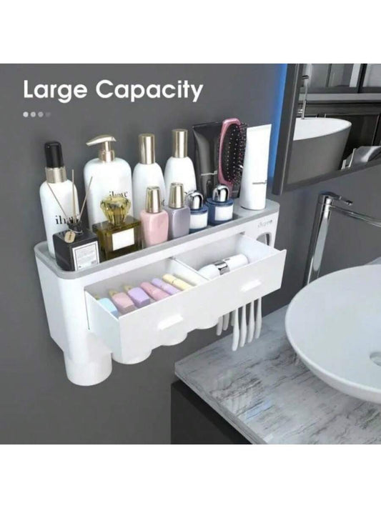 Black Friday Trends 4 In 1 Toothbrush Holder, 1 Piece/2pcs Luxury Wall Mounted Toothbrush Holder & Toothpaste Dispenser, Toothbrush Storage Rack, Toothbrush Storage Organizer With Cosmetic Drawer, Christmas Gifts, Christmas Decor