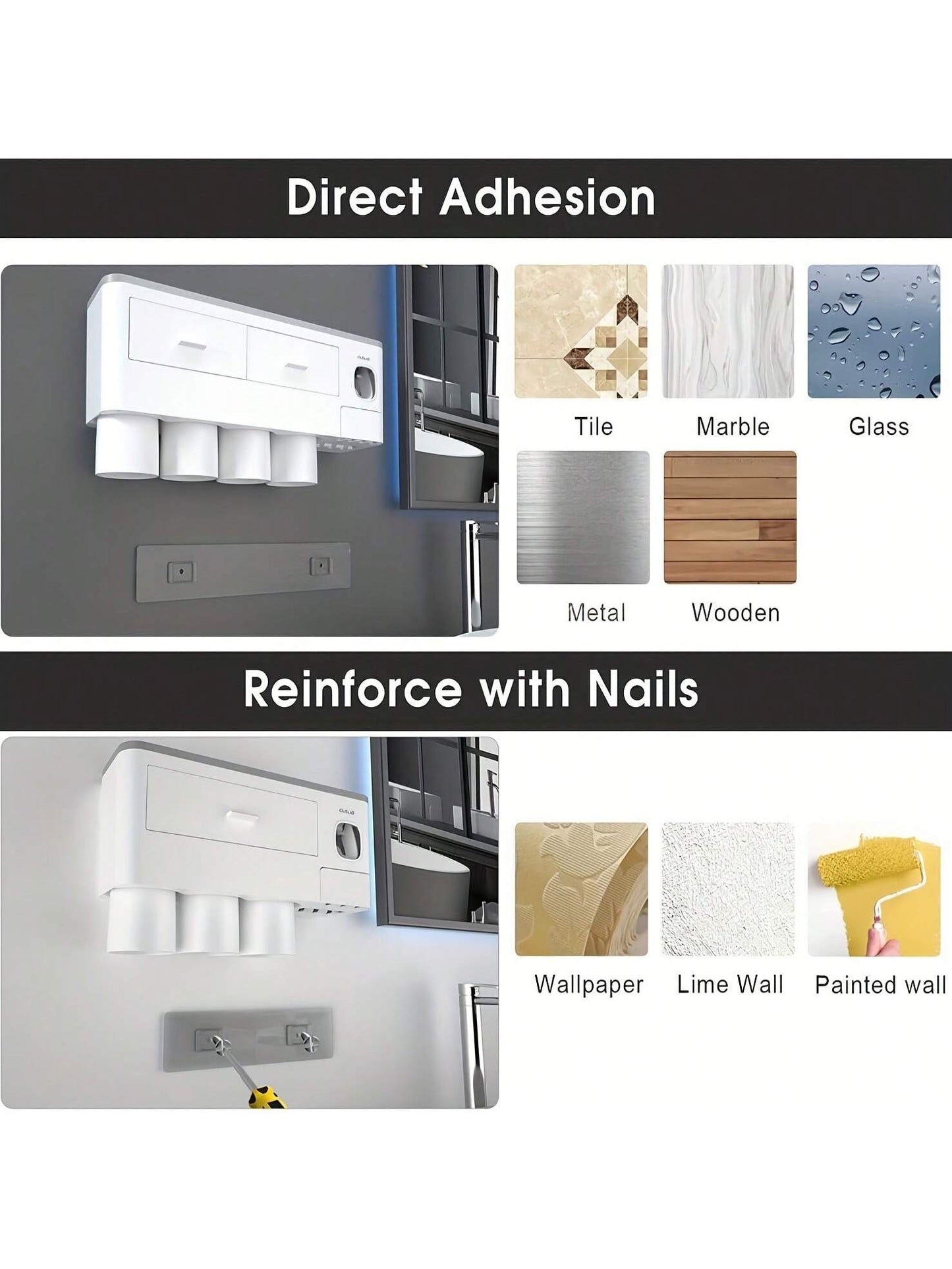 1pc Toothbrush Holder With Gargle Cup, AutomaticToothpaste Dispenser, Wall Mounted Toothbrush StorageRack, Bathroom Multifunctional Toothpaste ToothbrushContainer, Toothbrush Holder With Large Capacity TrayBathroom Accessories, Home Decor