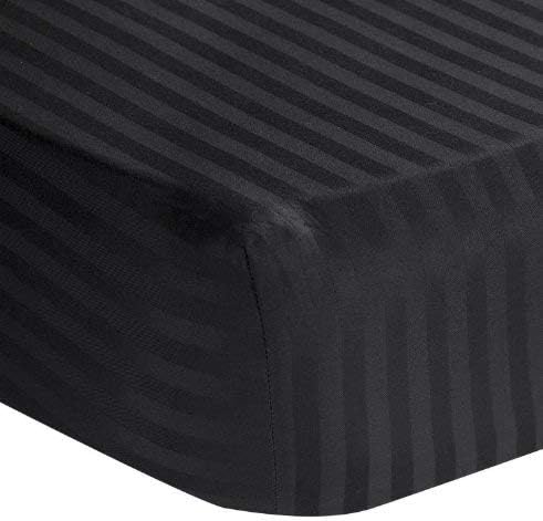 800 Thread Count Fits Mattress Upto 15-18" inch Deep Pocket 1PC Luxurious Fitted Sheet Only 100% Egyptian Cotton California Queen (60" X 84") Black Color { Stripe Pattern }