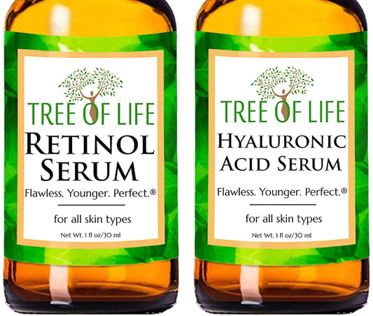 Tree of Life Firming Retinol Serum and Hydrating Hyaluronic Acid, Set to Glow Facial Serum Duo, 2 Count x 1 Fl Oz
