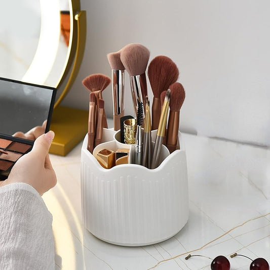 Weston Ink Makeup Brush Holder Rotating Organizer for Vanity, Make Up Brushes Organizer Cosmetics Hair Brush Holders Storage for Vanity Bathroom Countertop Desktop (White)