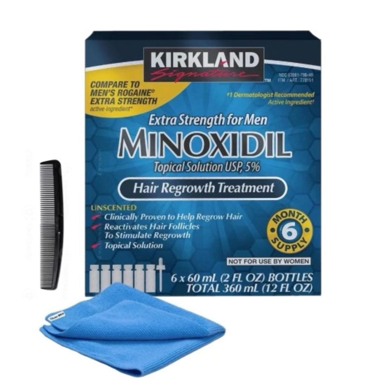 6 Months Supply Minoxidil Liquid 5%, Mens Hair Loss Regrowth, World Group Packing Solutions Comb + Rag Included