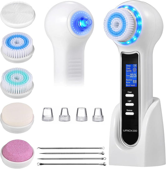 UMICKOO Face Scrubber Exfoliator,Facial Cleansing Brush Waterproof with LCD Screen,Blackhead Remover Vacuum with 5 Brush Heads,Face Spin Brush for Exfoliating, Massaging and and Deep Pore Cleansing