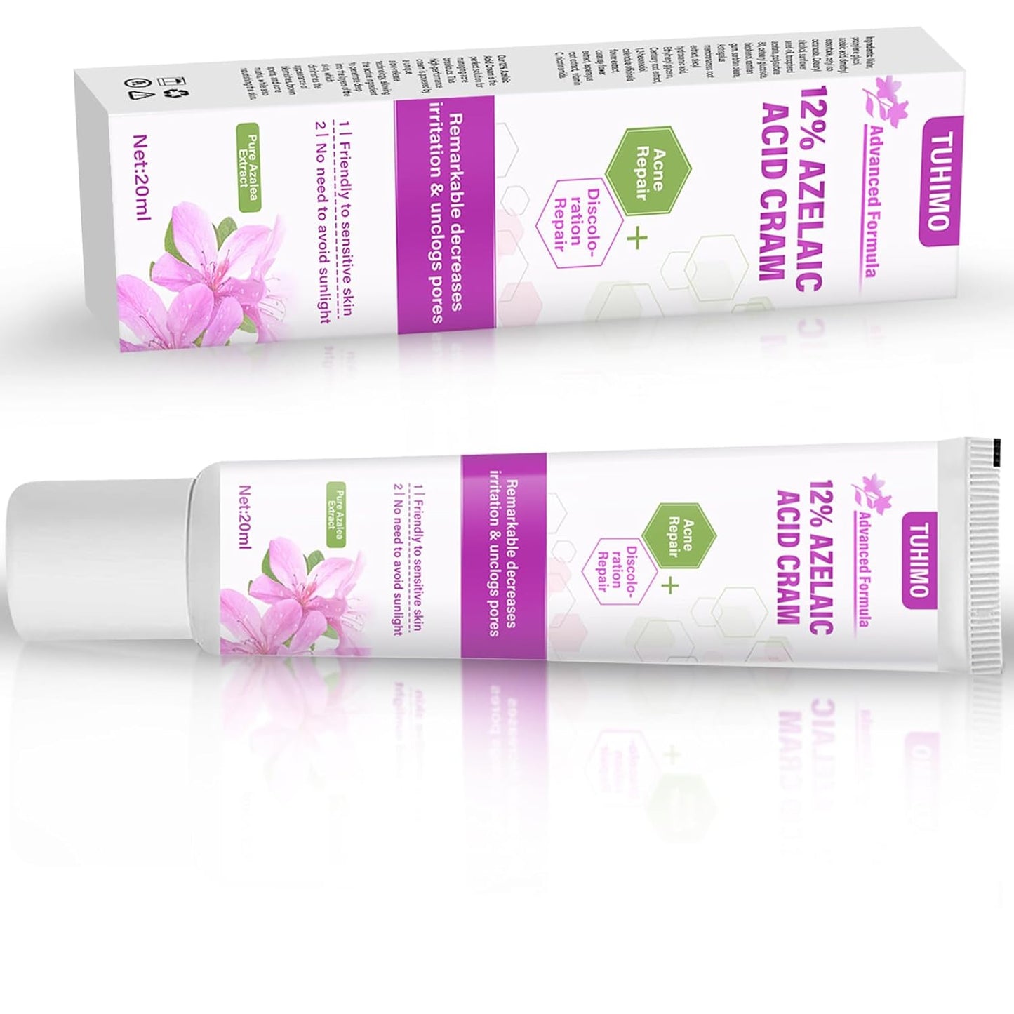 TUHIMO Azelaic Acid 12% Facial Cream, Rosacea Treatment for Face, for Redness Relief Face, Pimple Pigmentation Blackhead, Balance Excess Sebum, Clarify Skin, Soothe Irritation