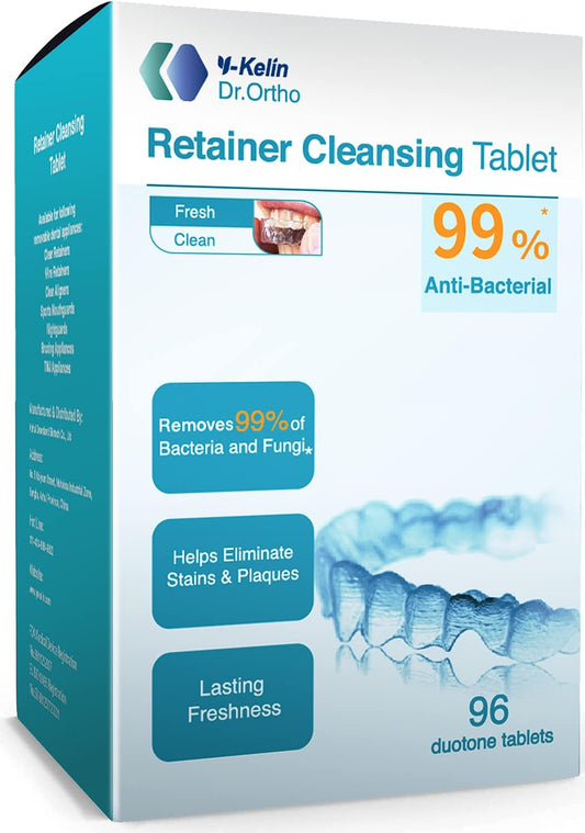Y-Kelin Retainer Cleaner 96 Tablets, Retainer & Denture Cleansing Tablets 3 Month Supply, Removes Stain, Plaque, Odor for Dentures, Retainers, Night Guards, Mouth Guard & Removable Dental Appliances