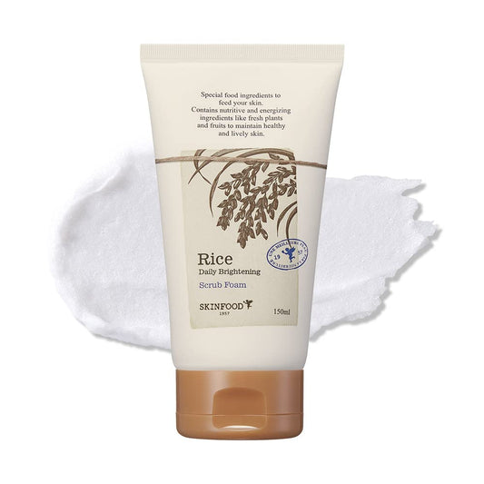 SKINFOOD Rice Daily Scrub Foam 5.07 oz. (150ml) - Hypoallergenic Micro Fine Rice Bran Facial Scrub Foaming Cleanser, Skin Exfoliating with Dense Foam - Exfoliating Face Scrub - Sensitive Skin Scrub