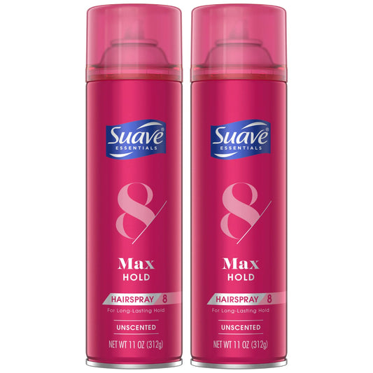 Suave Hairspray, Max Hold 8 Ð Vitamin-Enriched Hair Spray, Extra Hold, Anti-Frizz Hair Products, Unscented Hairspray, 11 Oz (Pack of 2)