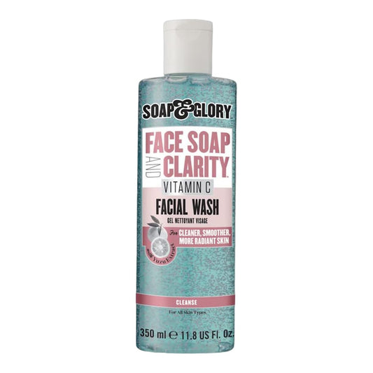 Soap & Glory Face Soap & Clarity Vitamin C Face Wash - 3-in-1 Exfoliating Face Wash for All Skin Types - Makeup Remover with Vitamin C & Exfoliating Beads to Unclog Pores (350ml)