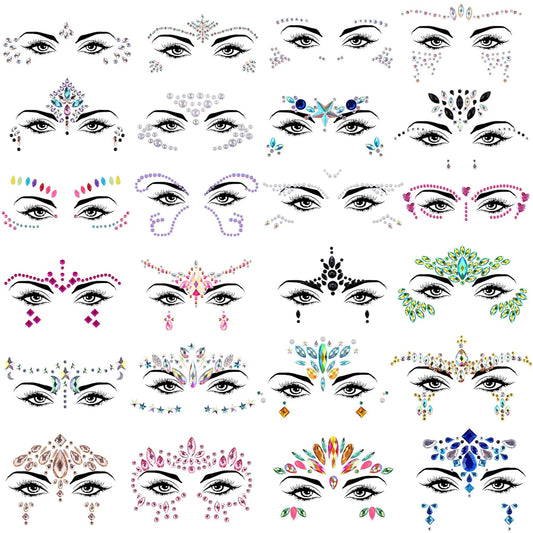 SIQUK 24 Sets Face Jewels Mermaid Face Gems Sticker Face Crystal Rhinestone Face Jewel for Festival Rave Carnival Party