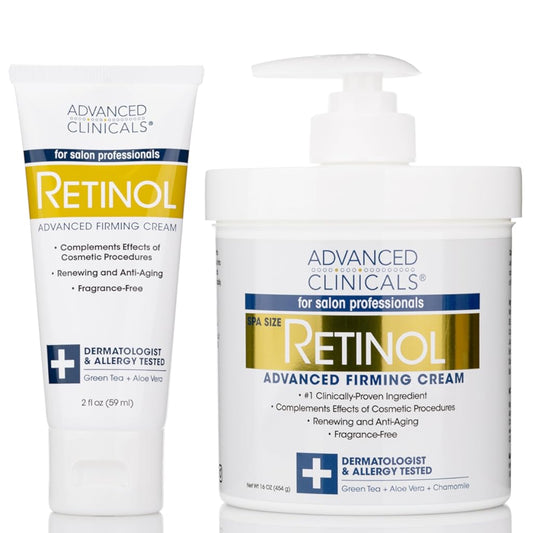 Advanced Clinicals Retinol Body Butter Lotion Moisturizer Face Lotion & Body Cream | Crepey Skin Care Treatment | Retinol Cream Targets Look Of Crepe Skin, Wrinkles, & Sagging Skin, 16OZ + 2OZ Travel